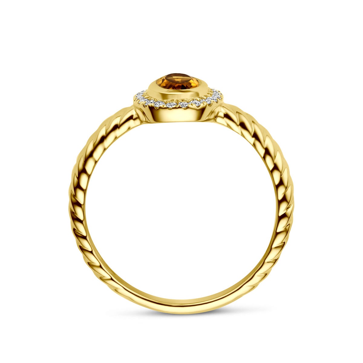 Anillo de oro amarillo de 14k con citrino y diamante cultivado en laboratorio