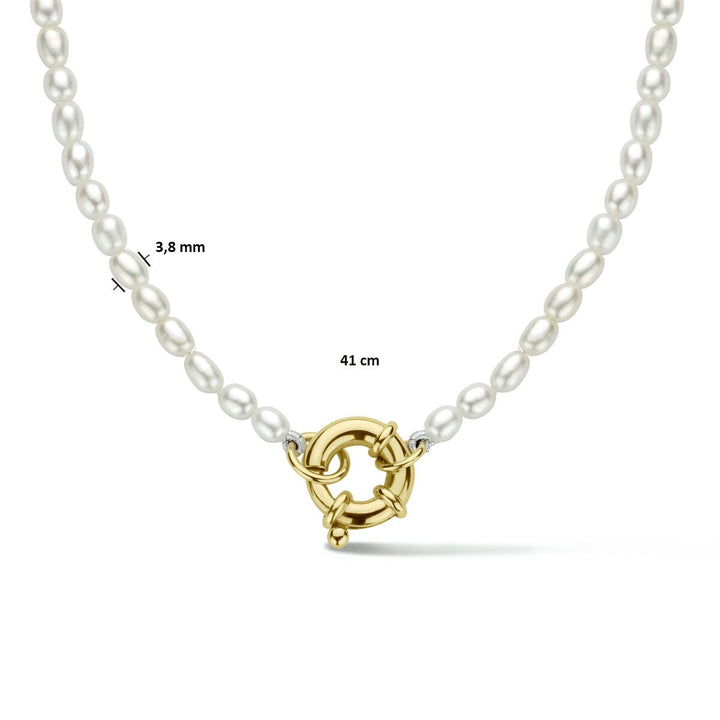 14k Geelgouden parel ketting met veerslot