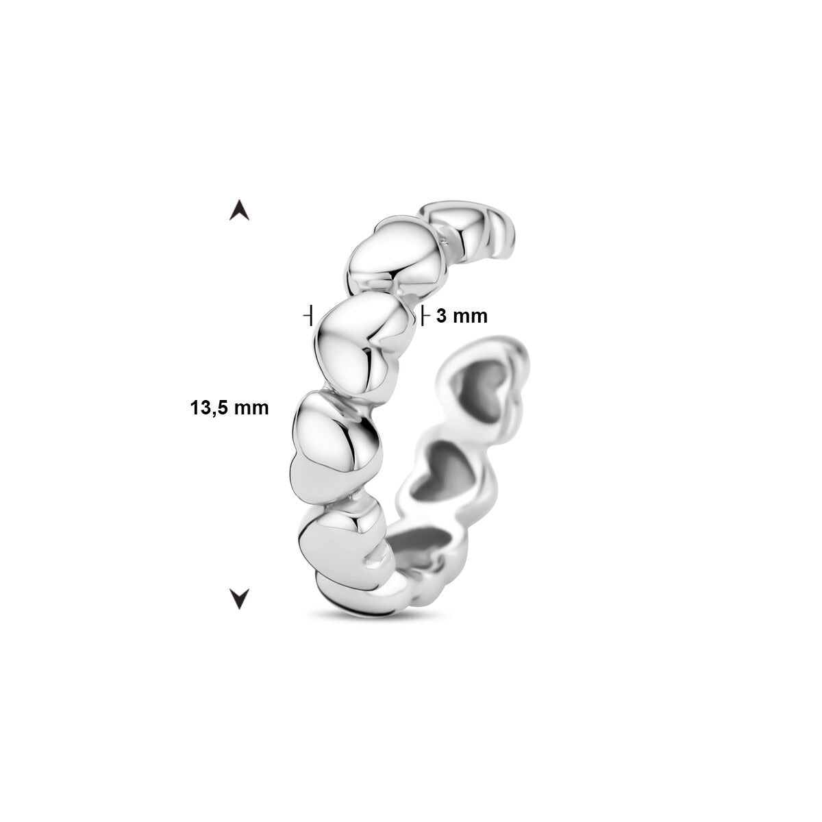 Ear cuff de plata con corazones – plata 925 rodiada (por unidad)