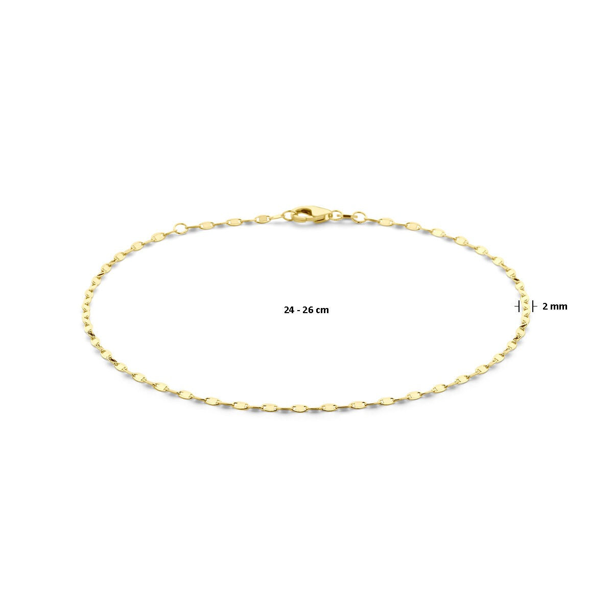 pulsera de oro amarillo de 14k – ajustable, 2 mm de ancho de eslabón