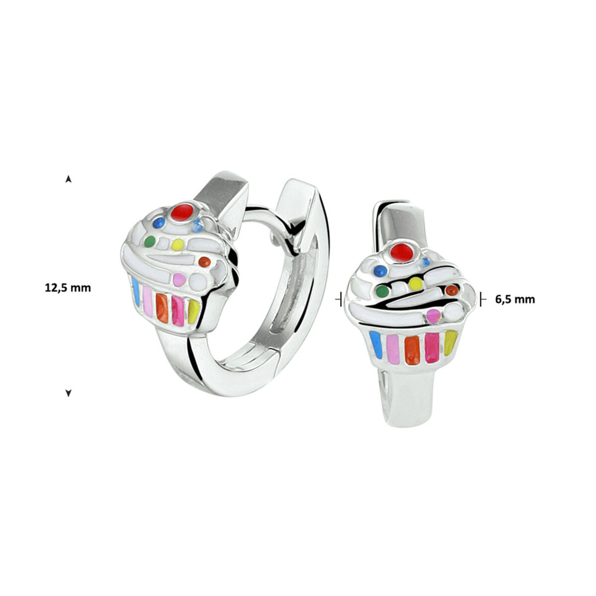 Pendientes infantiles de plata rodiada con cupcake en esmalte