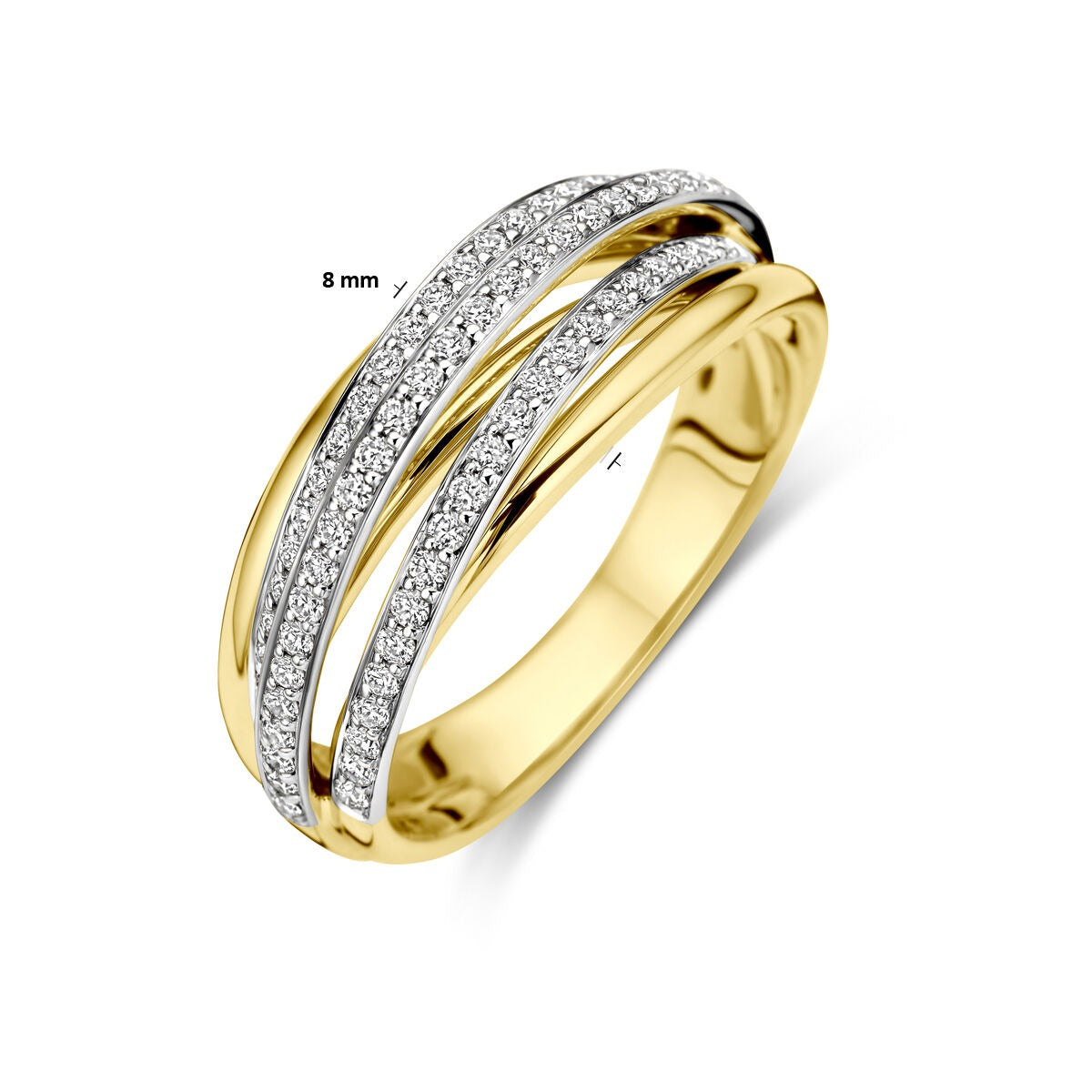 Anillo bicolor de oro con diamante 14k de mujer – 8 mm de ancho