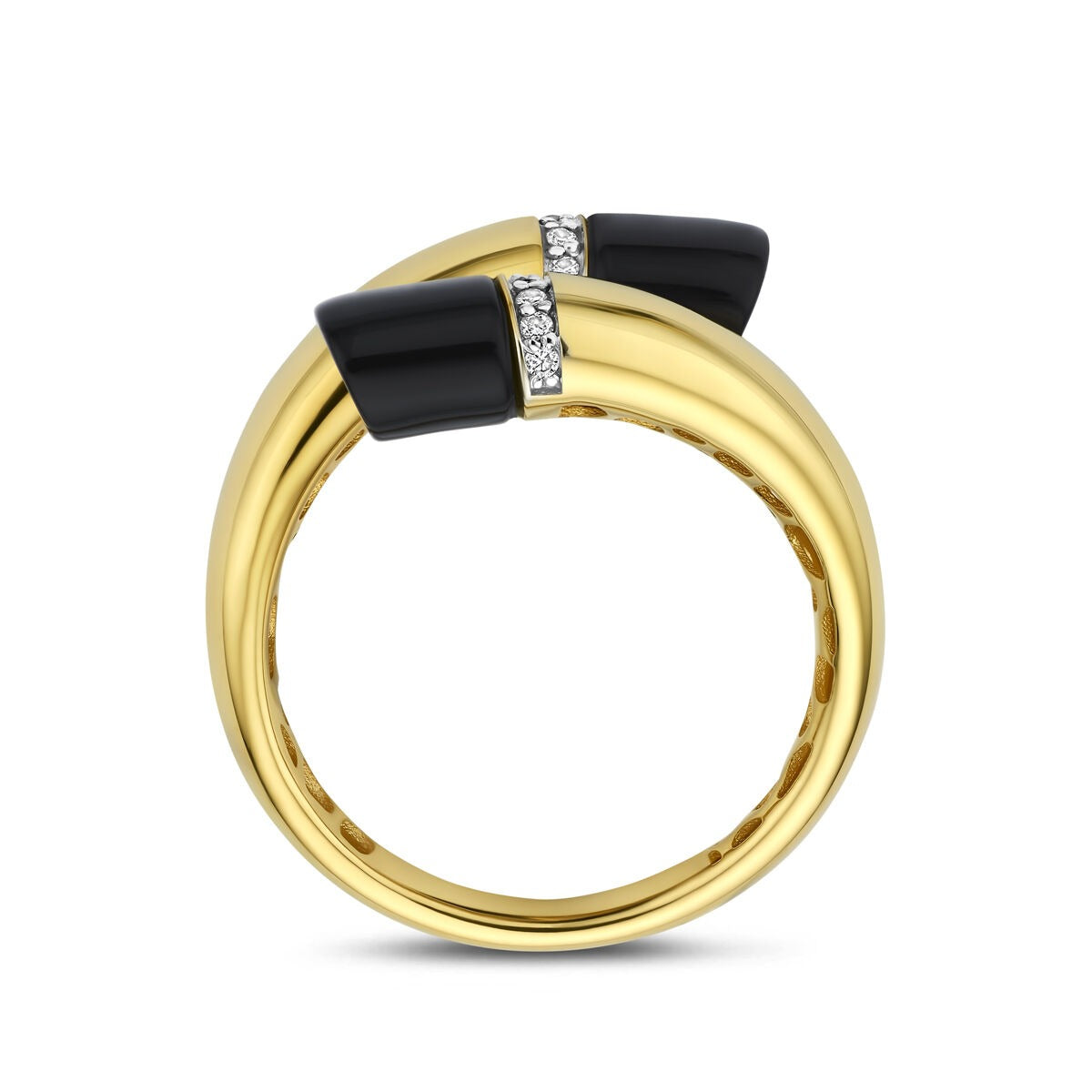 anillo de mujer de oro amarillo de 14k con ónice y diamante – 16 mm de ancho