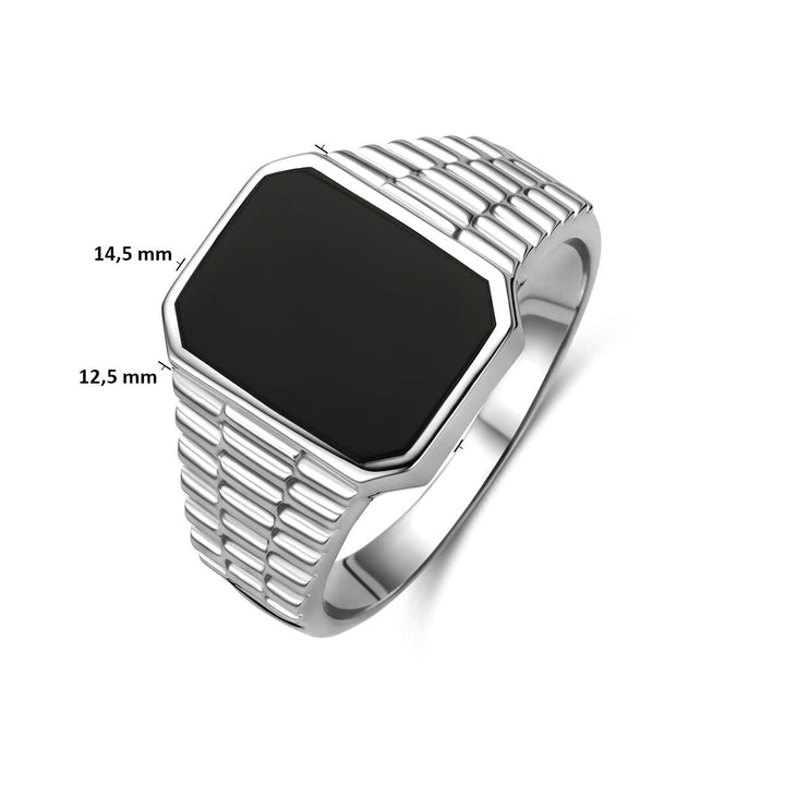 Gerhodineerd 925 zilveren heren zegelring met onyx
