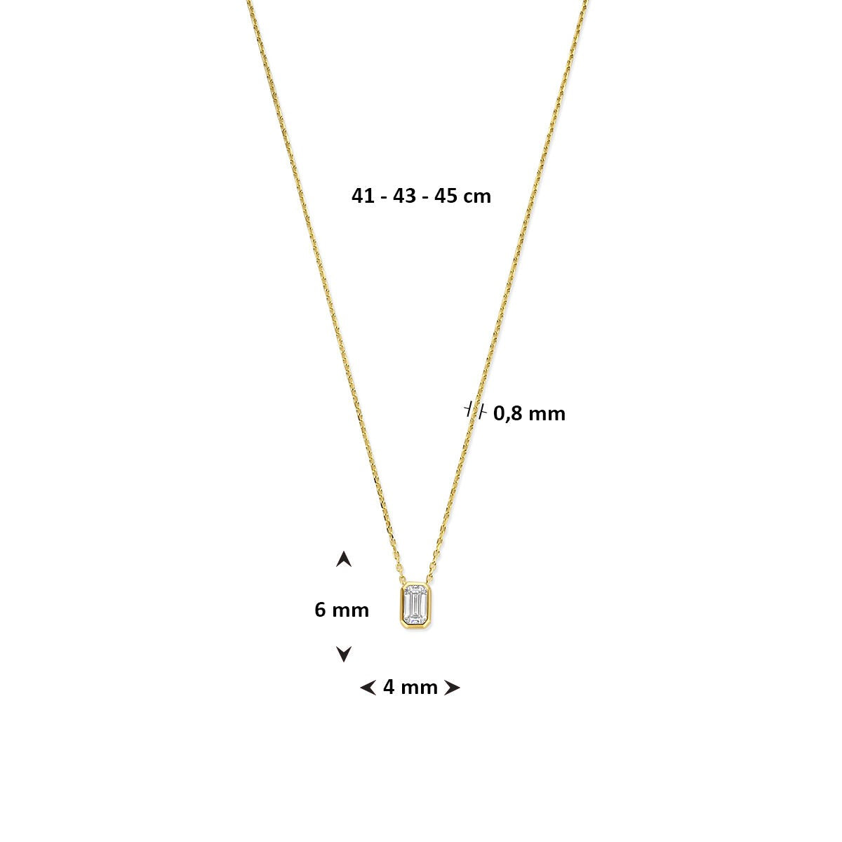 collar de oro amarillo de 14k con circonita tallada en esmeralda