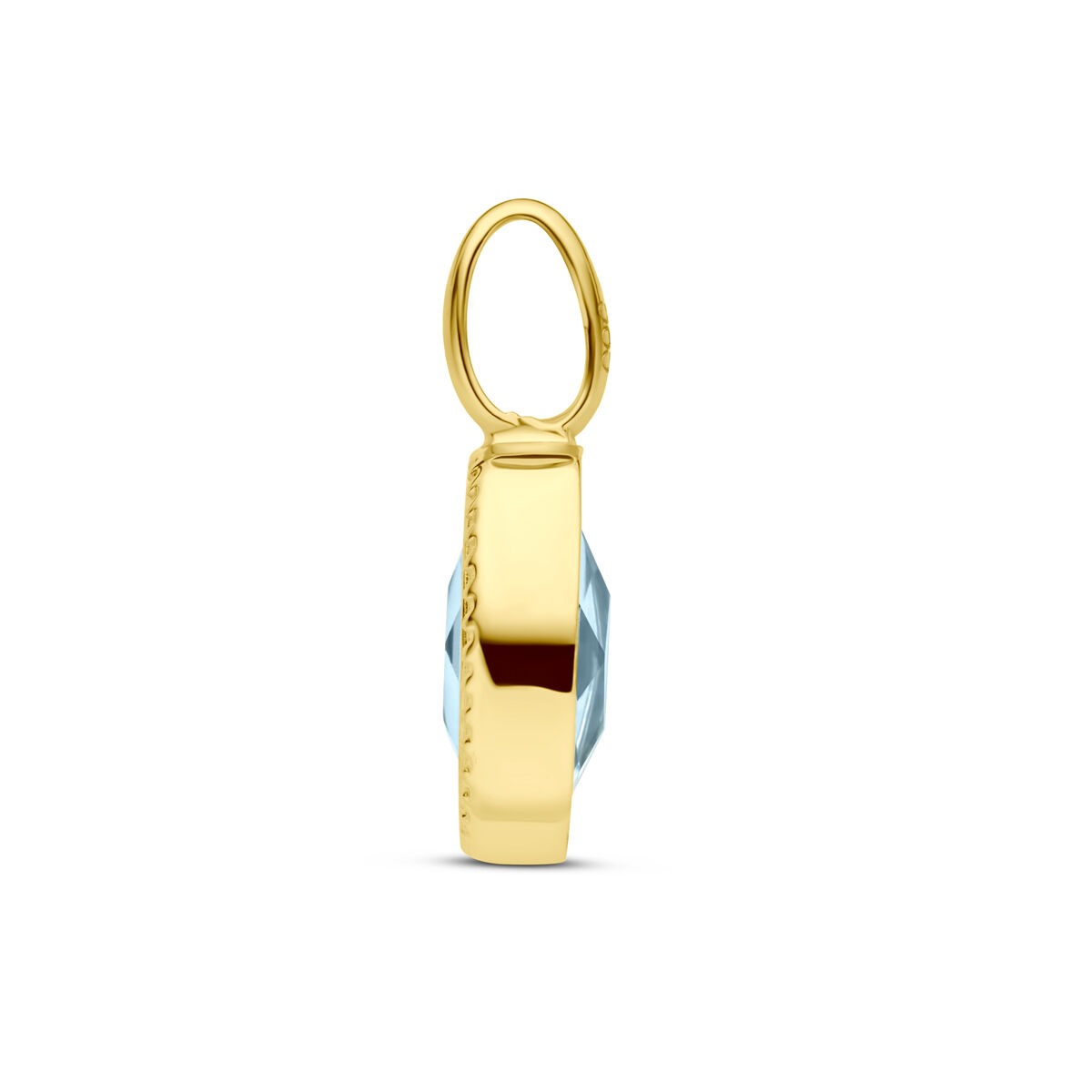 Colgante de oro amarillo de 14k con topacio azul - Montura ovalada de solitario