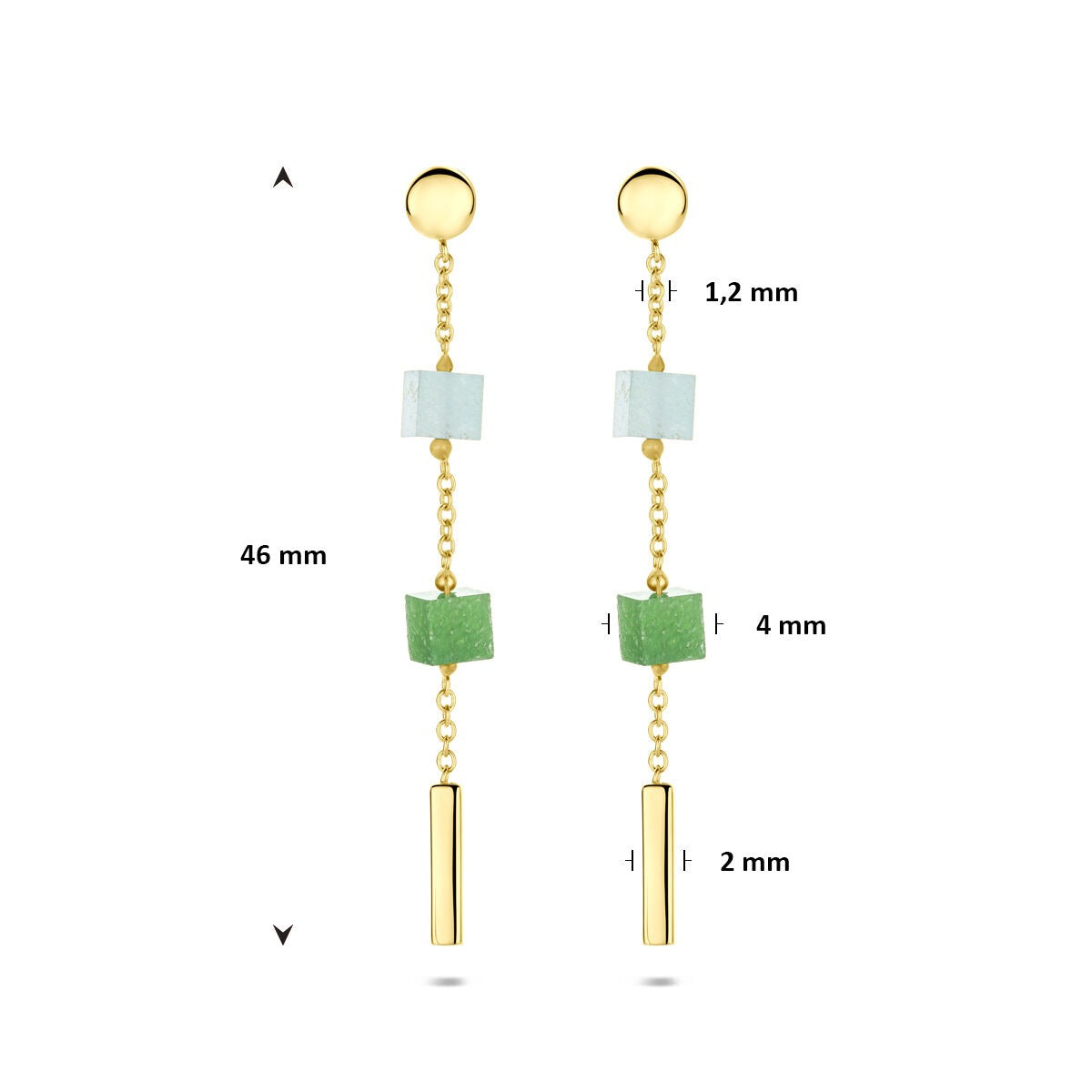 Pendientes de oro 14k con cuarzo azul y verde - de mujer