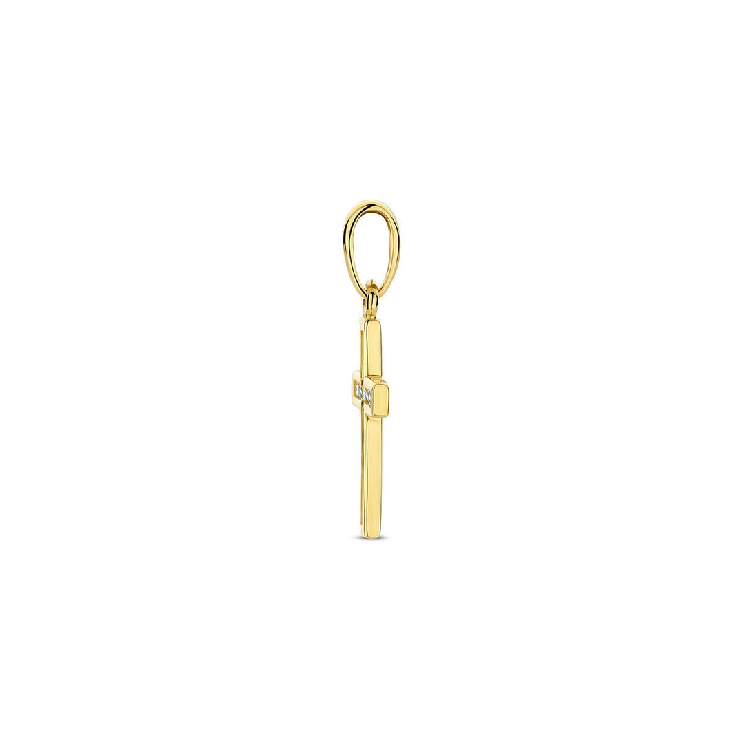 Geelgouden kruis hanger met zirkonia – 14k