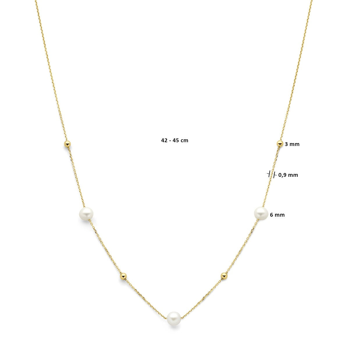 collar de oro amarillo de 14k con bolitas y perlas de agua dulce