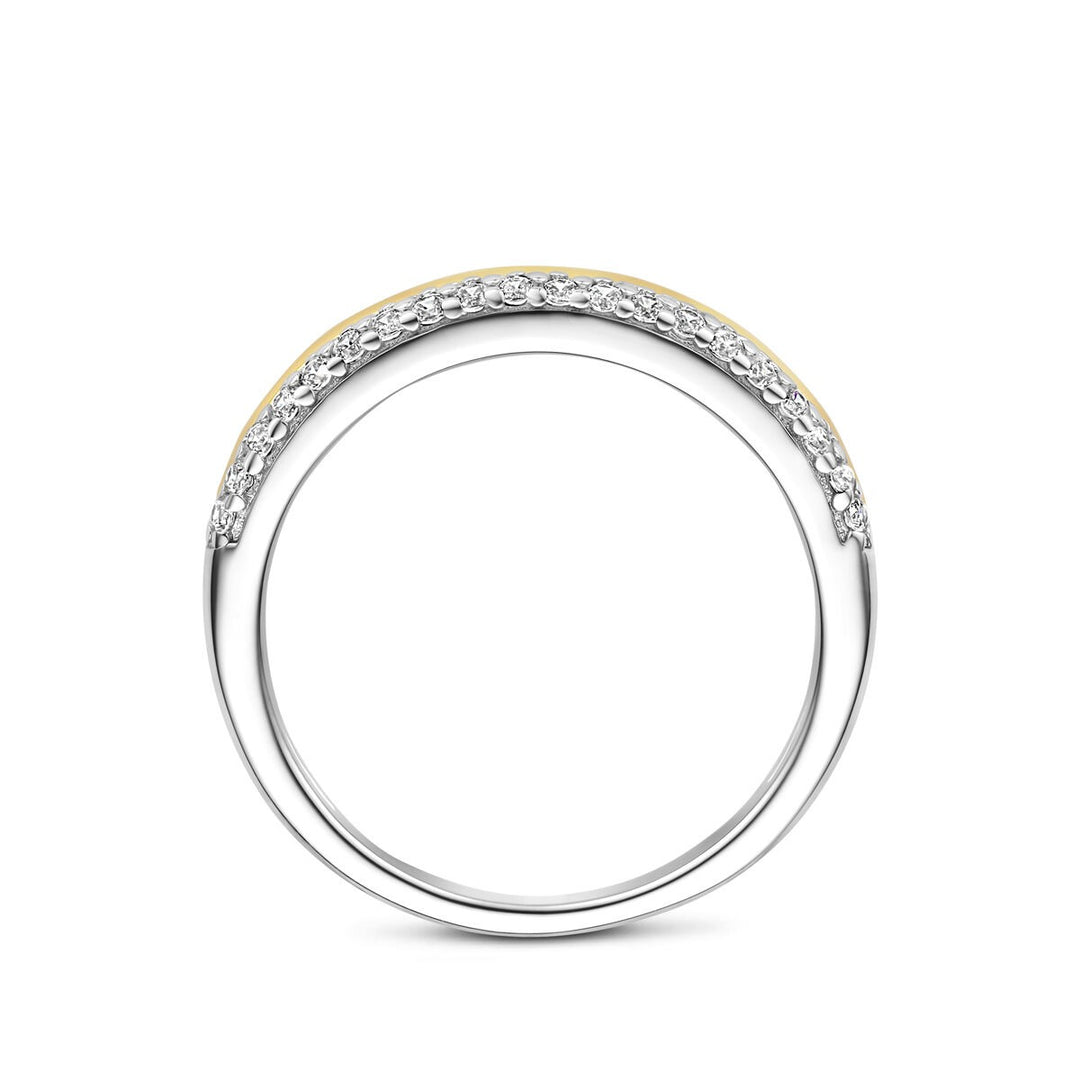 Verguld en gerhodineerd zilveren ring met zirkonia
