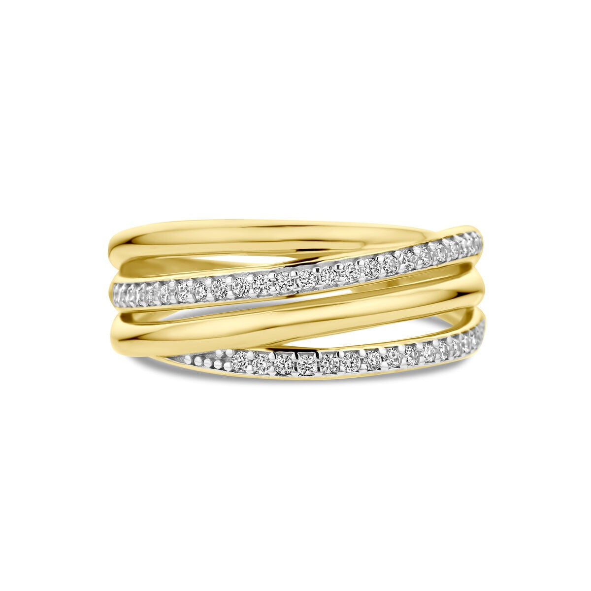 anillo de mujer chapado en oro amarillo con circonitas – potente y brillante