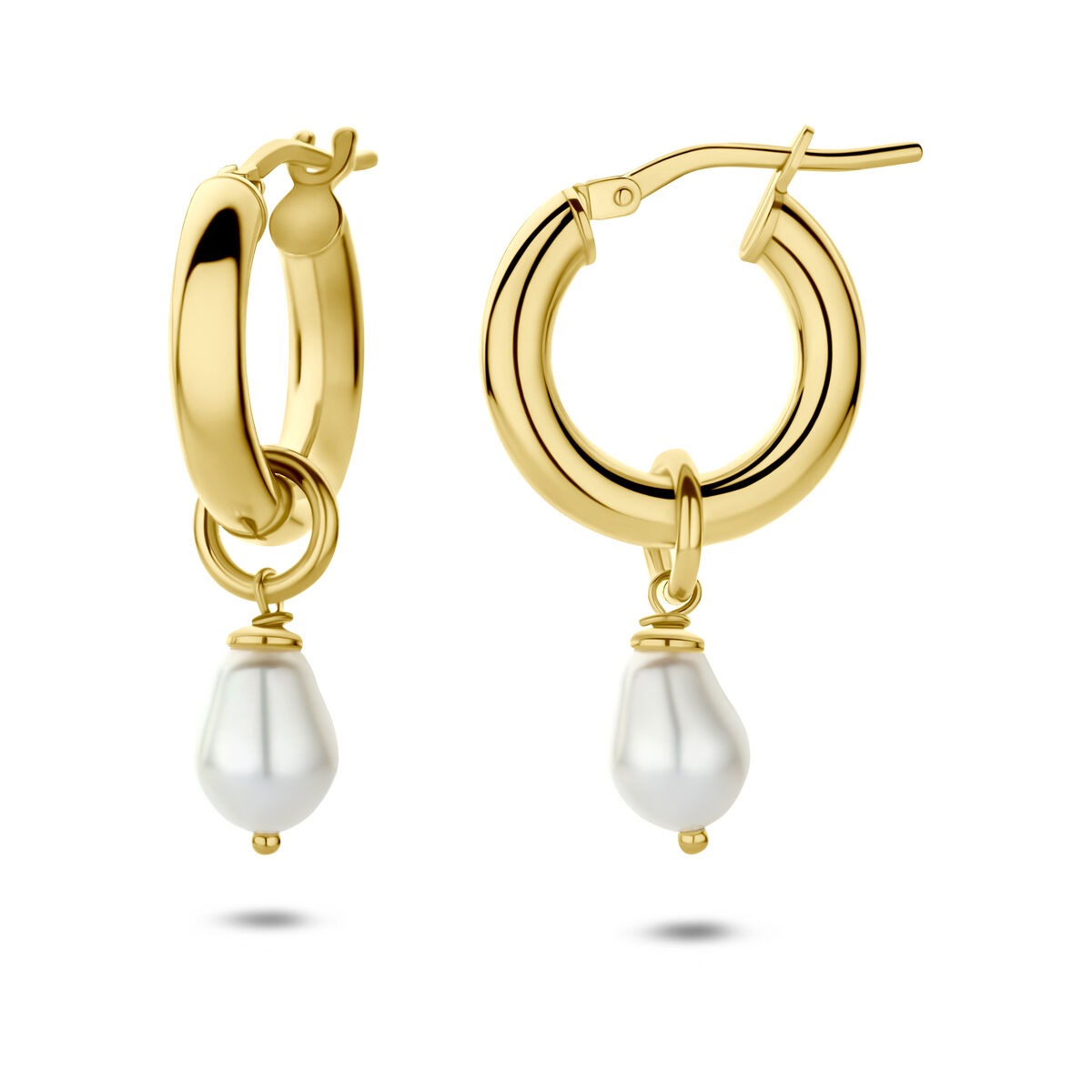 Aros chapados en oro amarillo de plata 925 con perla de agua dulce