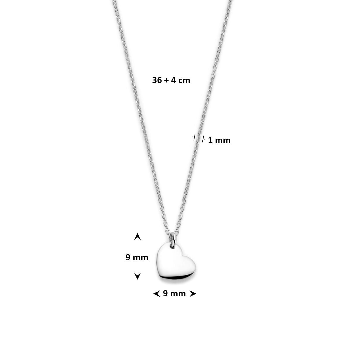 collar corazón 36 + 4 cm plata rodiado
