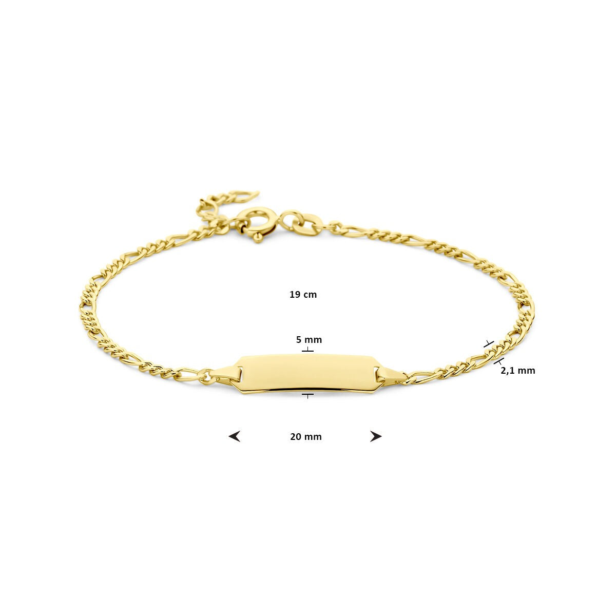Pulsera de grabado en oro amarillo de 14k con eslabones Figaro – Placa de 5mm