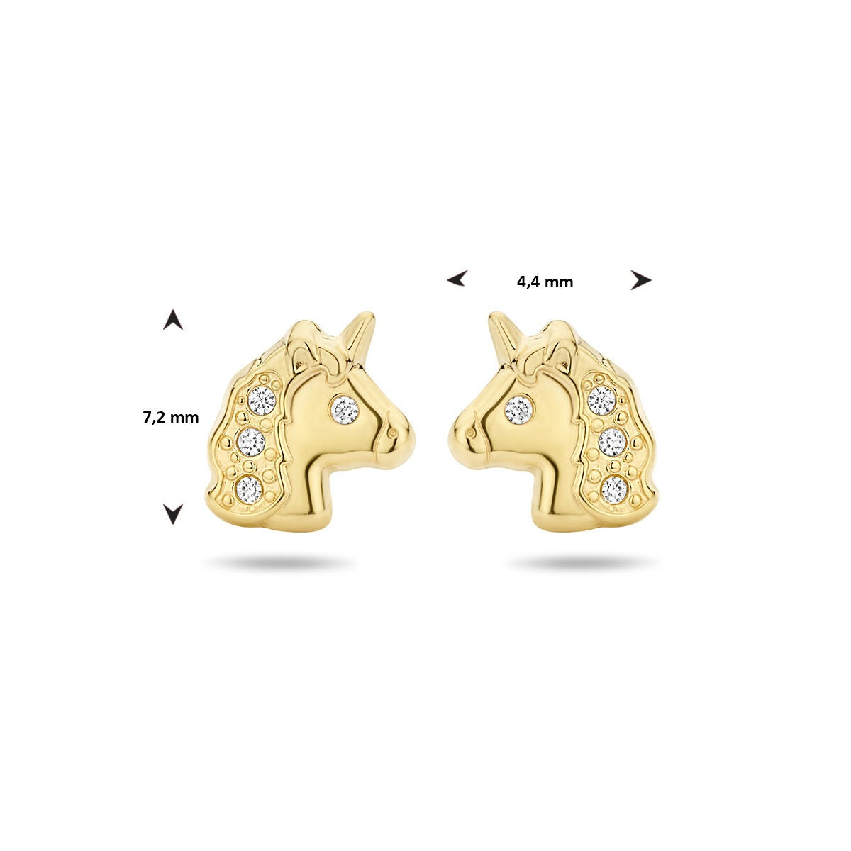 Pendientes infantiles de oro amarillo con circonitas - detalle animal