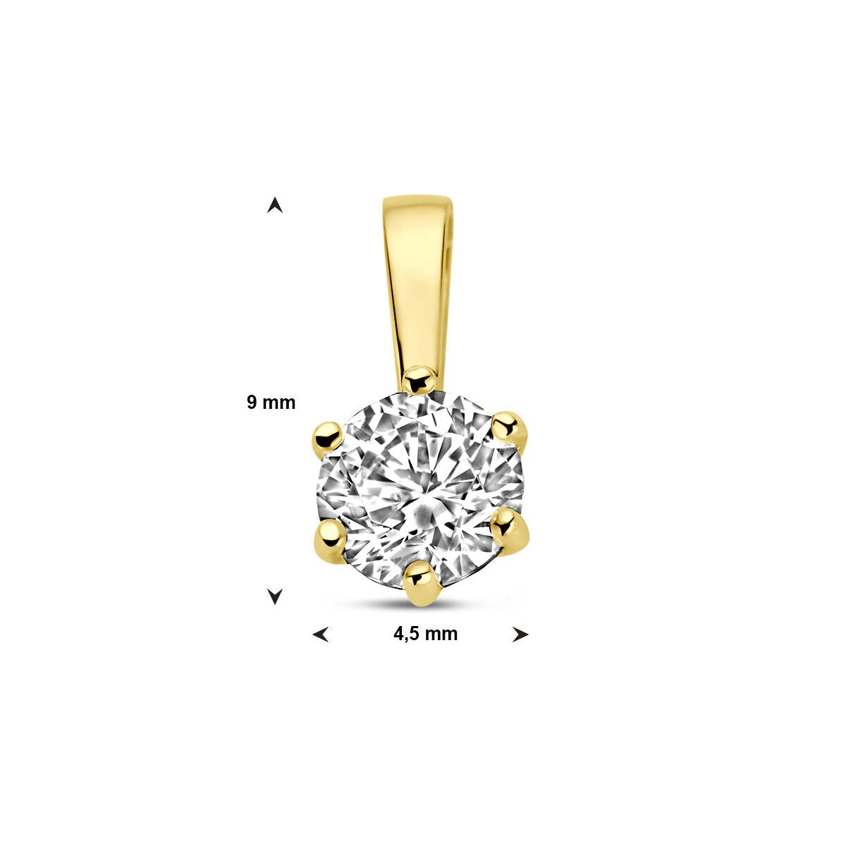 Colgante de oro con circonita – 9k oro amarillo, solitario con chatón de 6 garras