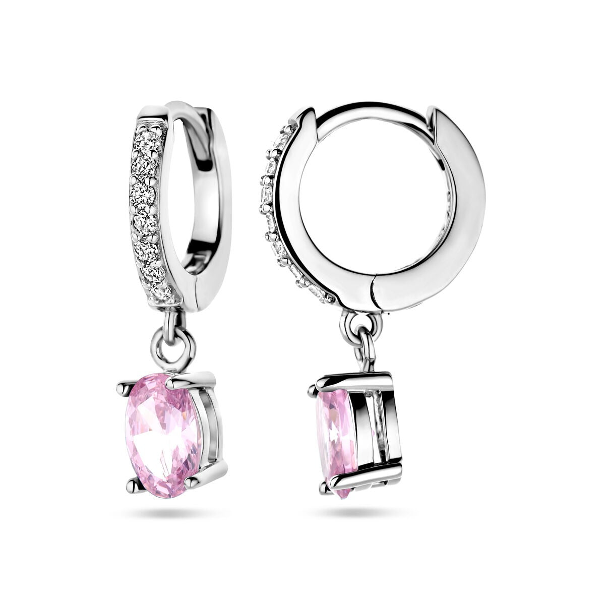 Aros de plata rodiada con circonitas rosas y blancas