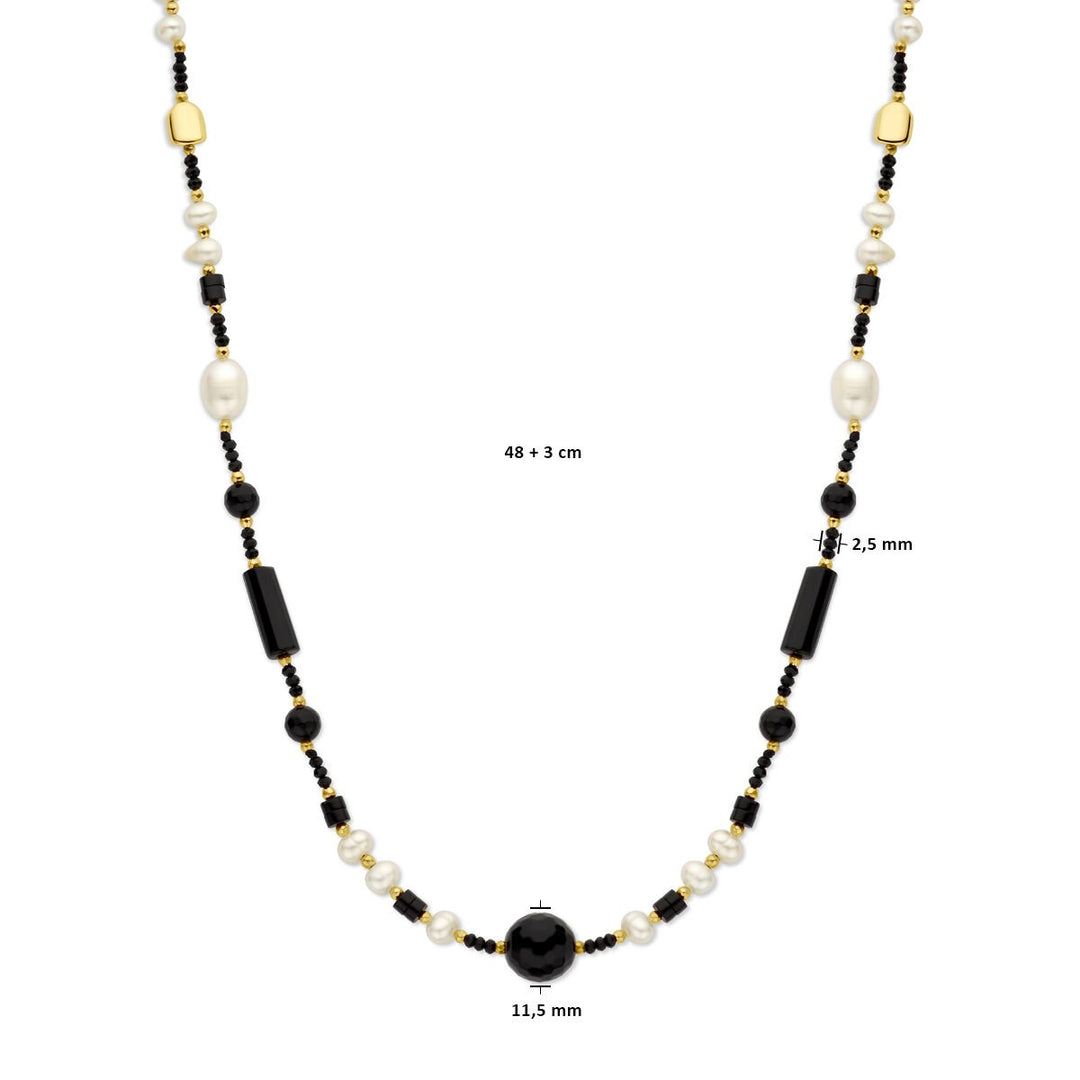 Goudkleurig verguld zilveren dames ketting met parels en onyx