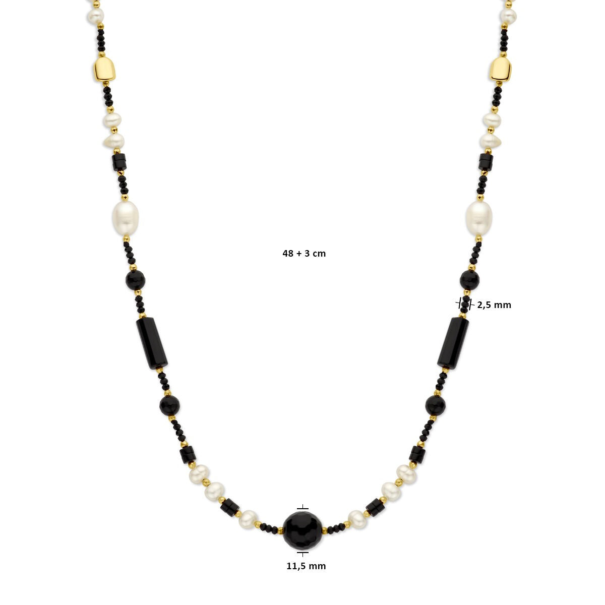 Collar de mujer chapado en oro plata con perlas y ónix