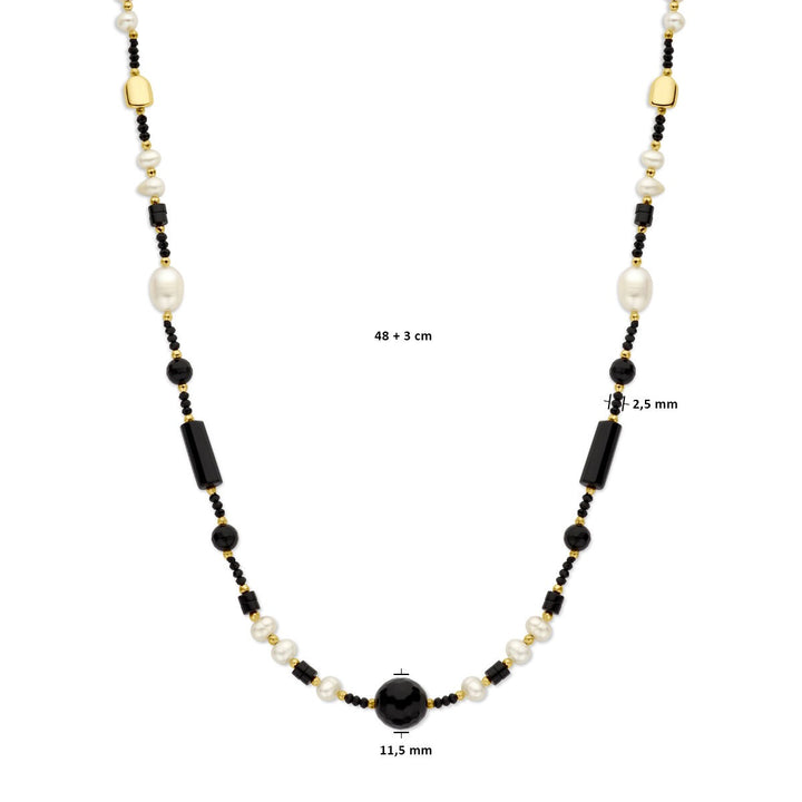 Goudkleurig verguld zilveren dames ketting met parels en onyx