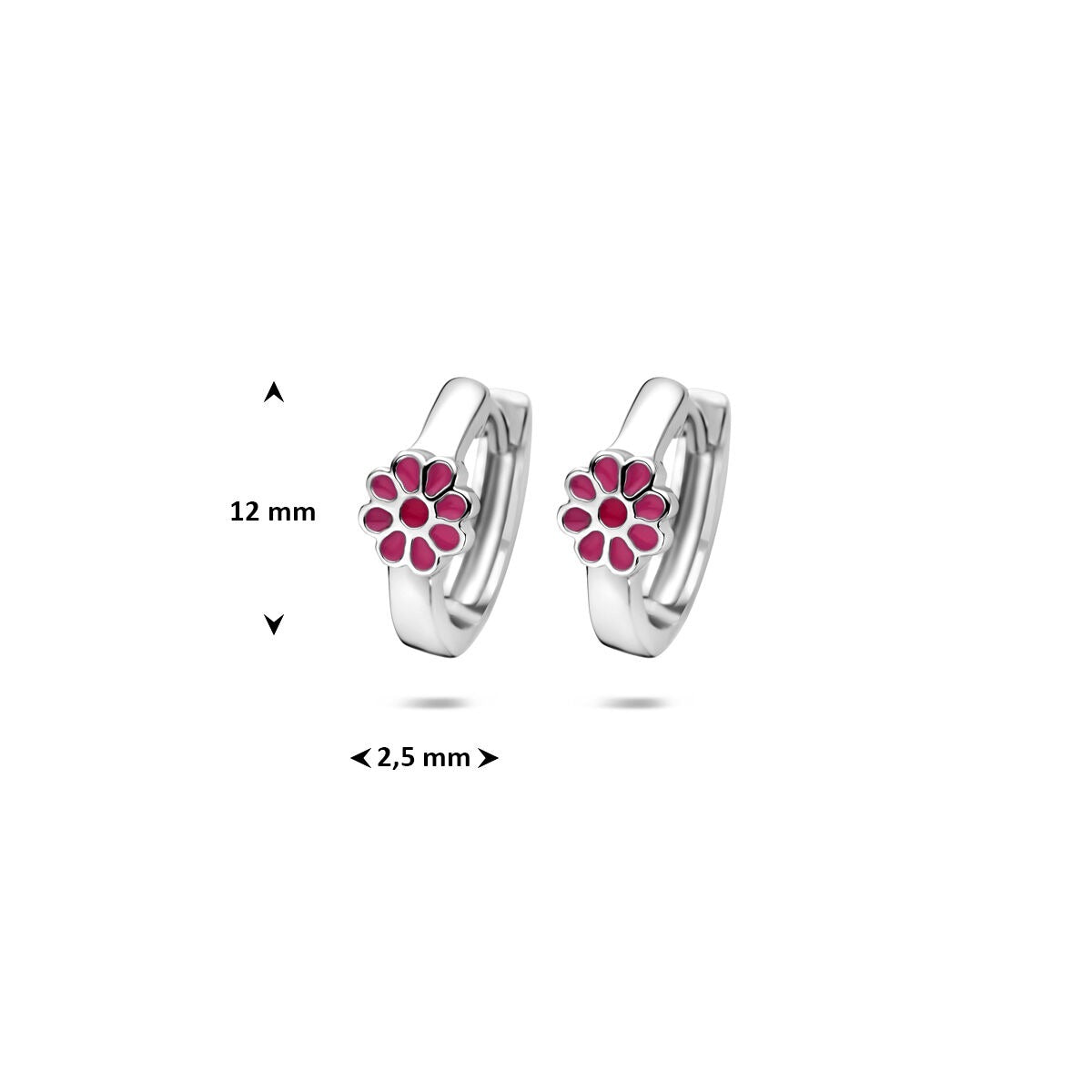 Pendientes infantiles de plata - rodiados con flor en esmalte rosa