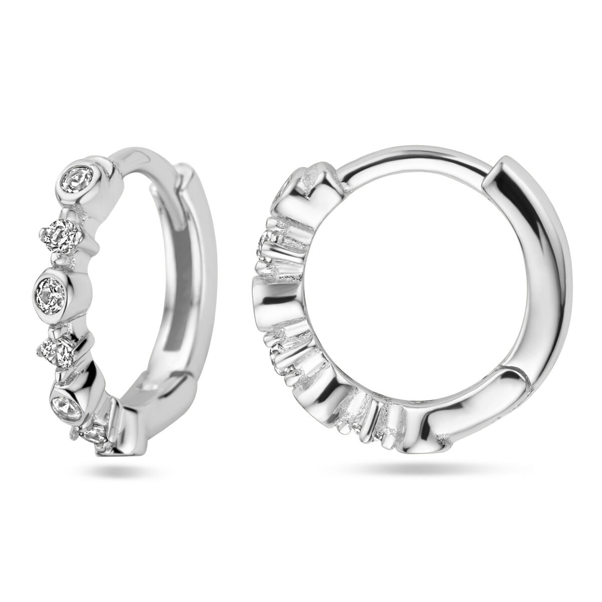 Aros de mujer de plata con circonitas - rodiados 11.5 mm