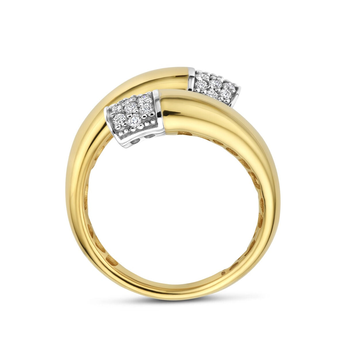 Anillo de mujer bicolor de 14k con diamante – 16 mm de ancho