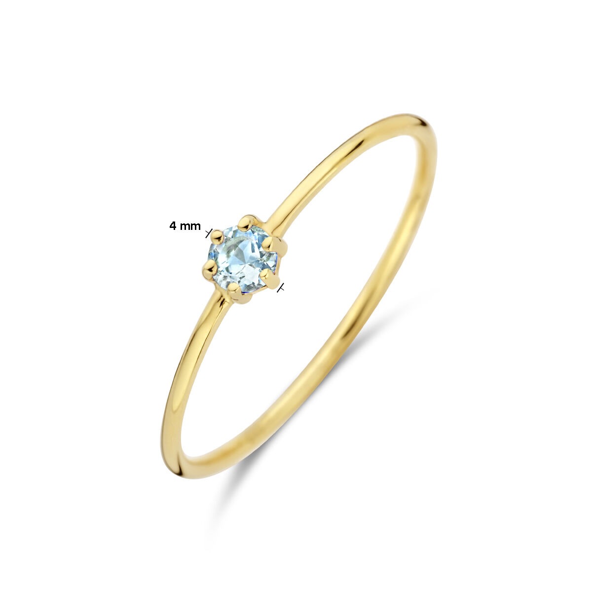 anillo de oro amarillo de 14k con aguamarina - tallado en brillante