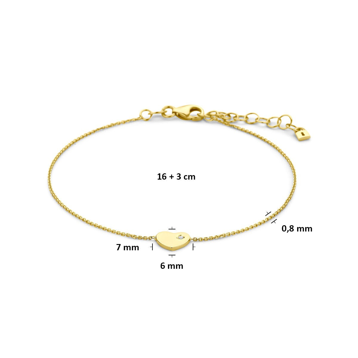 pulsera de oro amarillo con corazón y circonitas