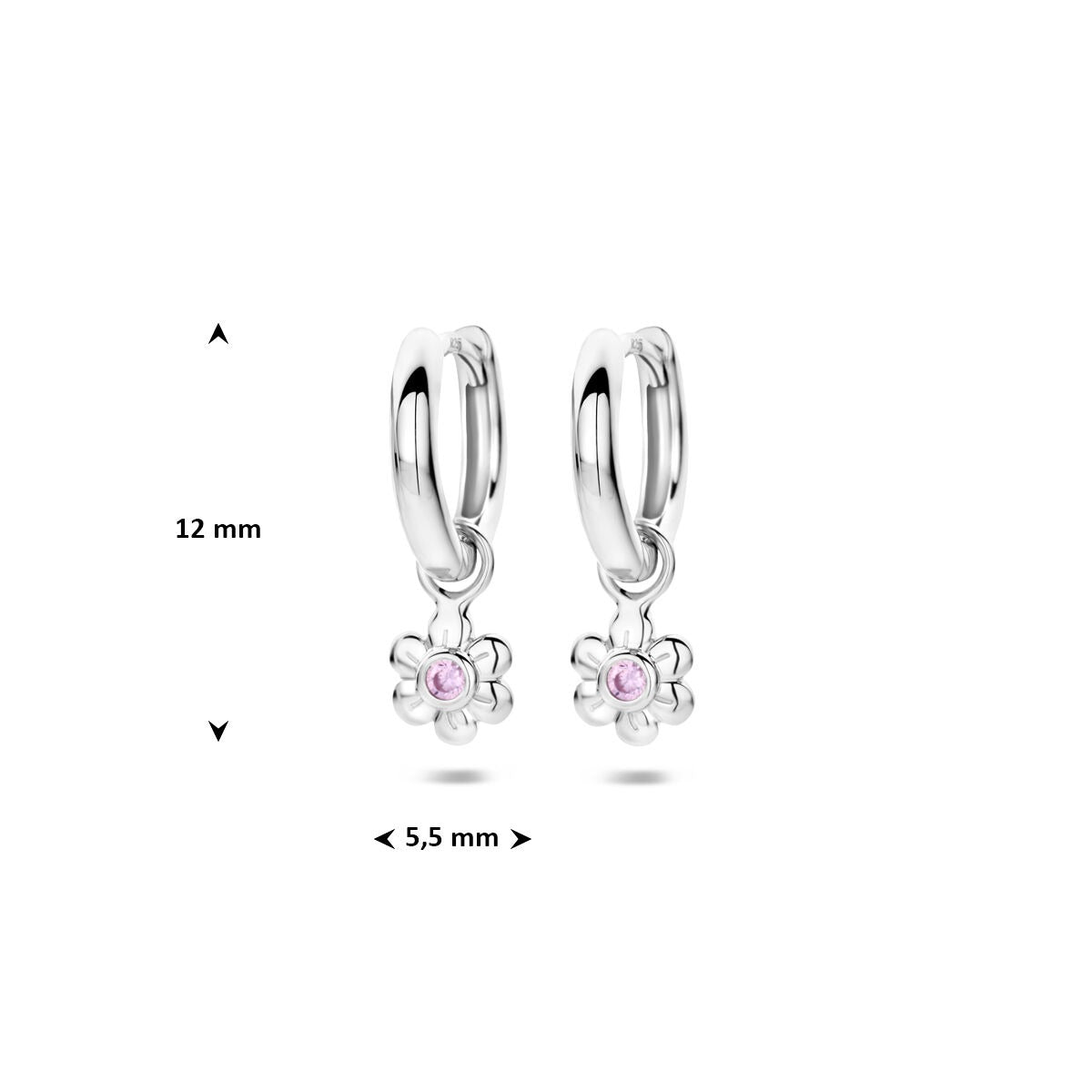 Aros de plata con zirconia rosa y diseño de flor
