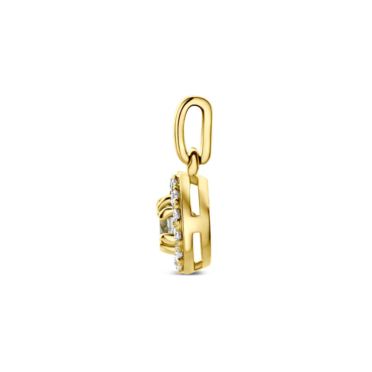 colgante de oro amarillo de 14k con amatista verde y diamante cultivado en laboratorio