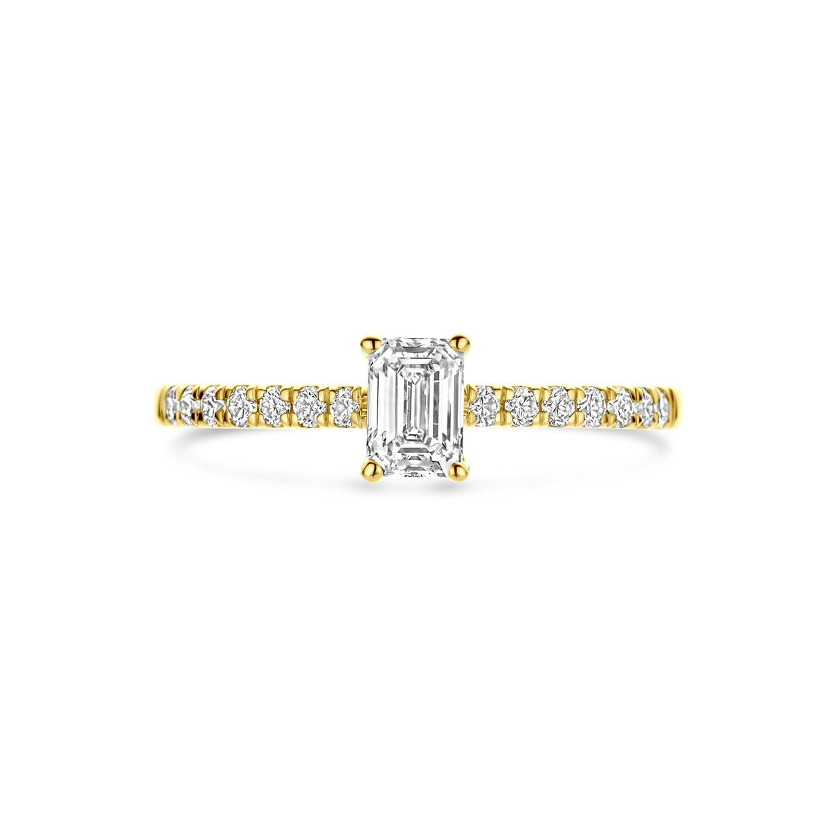 Anillo de oro 14k con diamante cultivado en laboratorio - forma de esmeralda