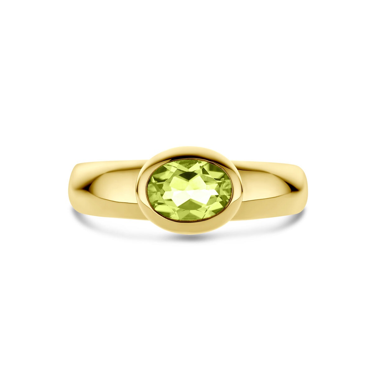 Anillo de oro amarillo de 14k con peridoto - Montura ovalada 7.5x9mm