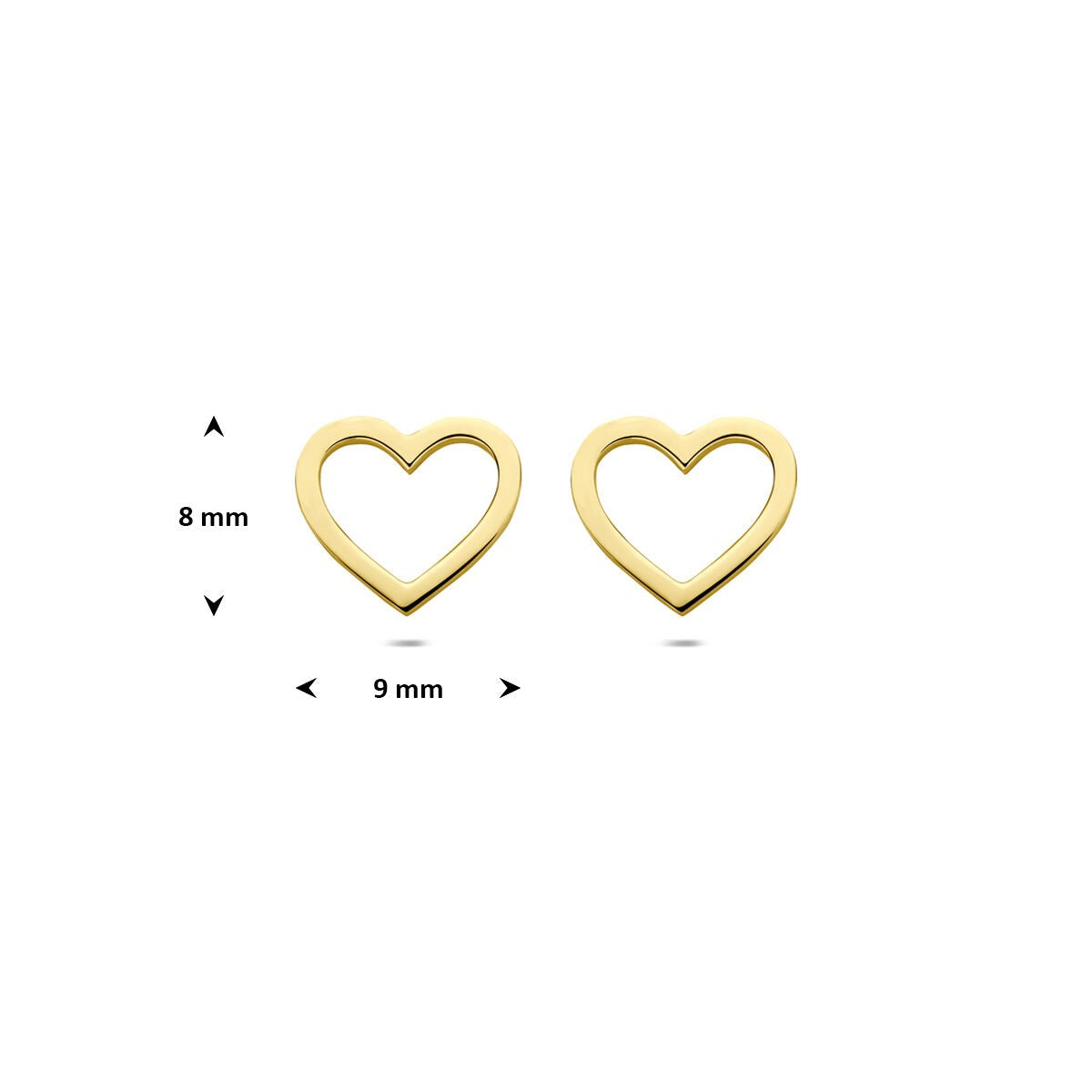 Pendientes de botón de oro amarillo en forma de corazón