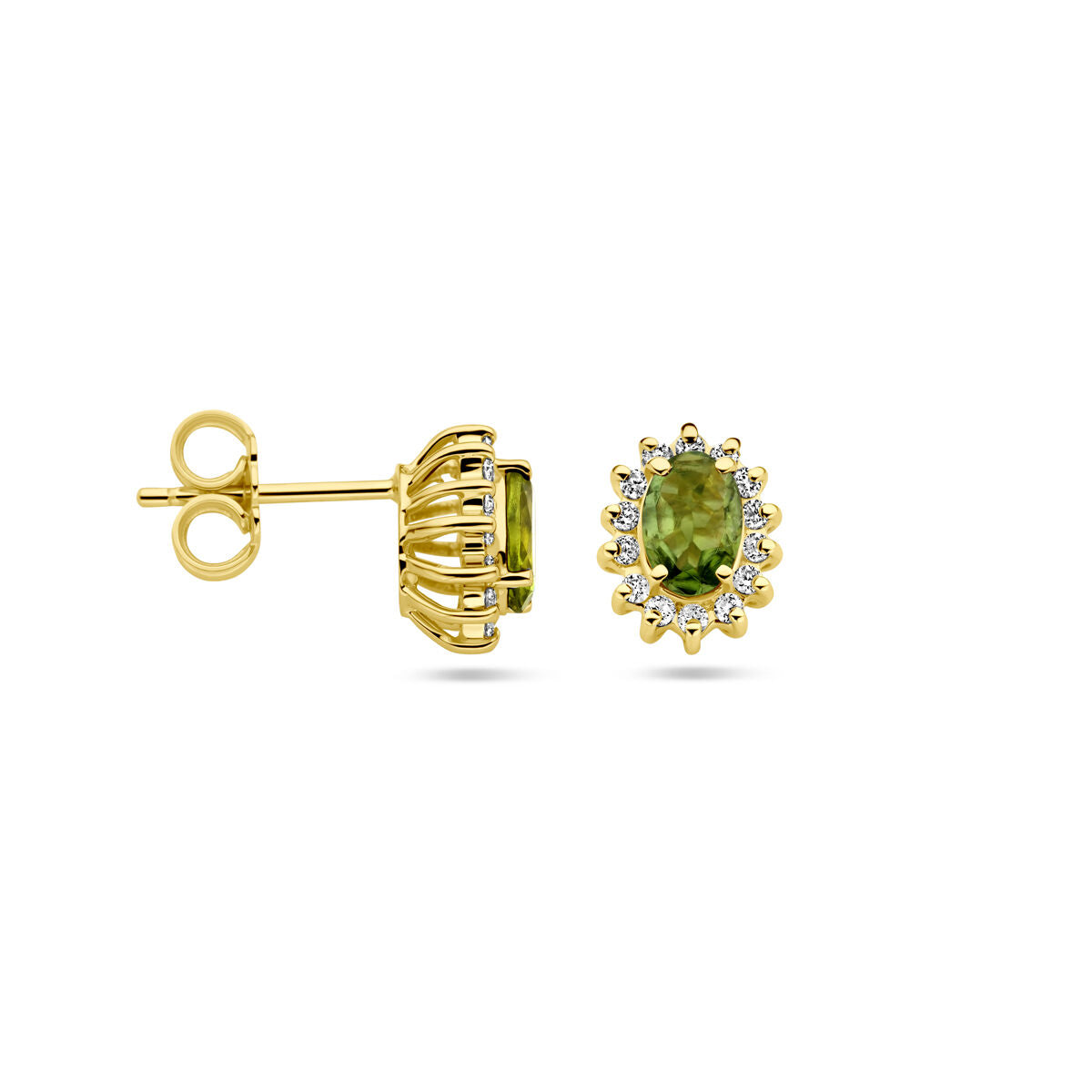 Pendientes de botón de oro amarillo con turmalina y diamante