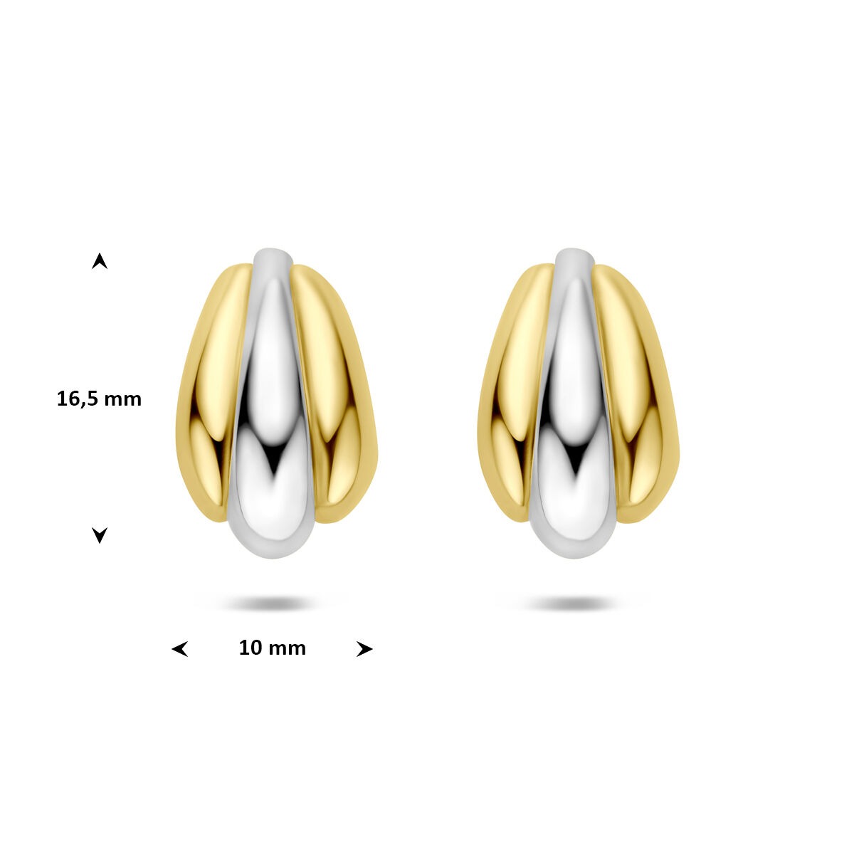 Pendientes de botón chapados en oro y rodiados de plata 925 16,5 x 10 mm