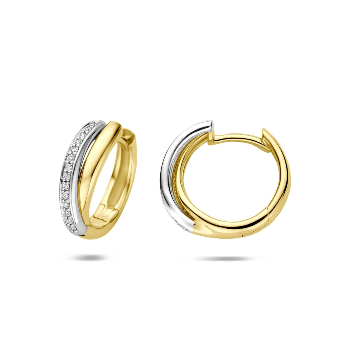 Aros bicolor de 14k con diamante de 0,09 ct