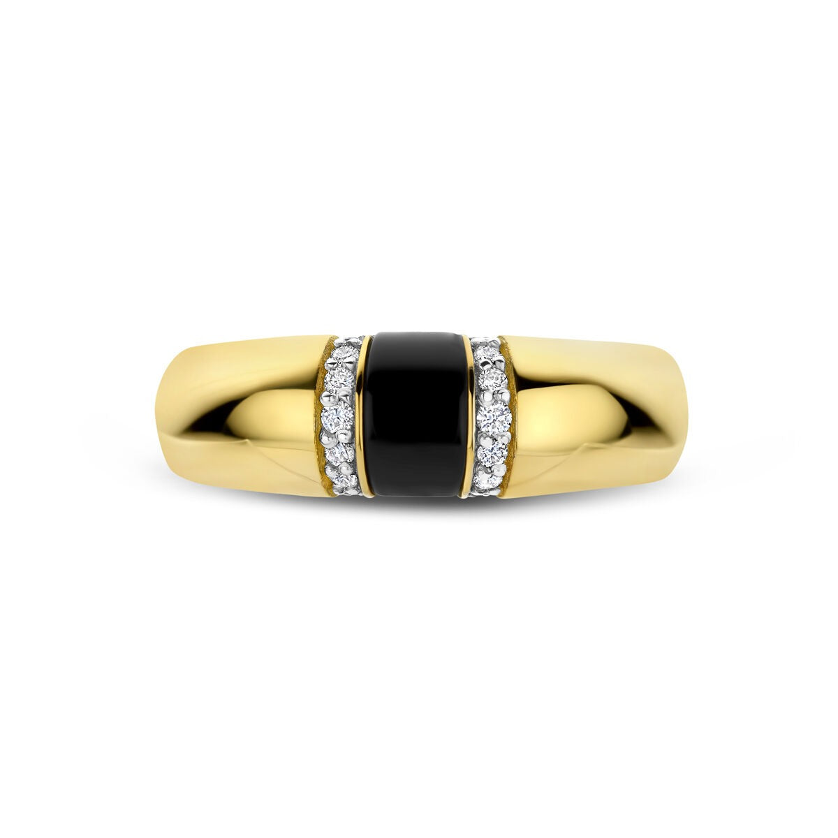Anillo de mujer de oro amarillo de 14k con ónice y diamante – 6,5 mm de ancho