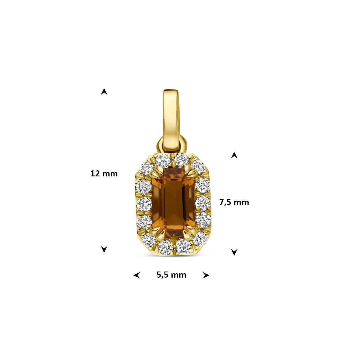 colgante de oro amarillo de 14k con citrino y diamante cultivado en laboratorio
