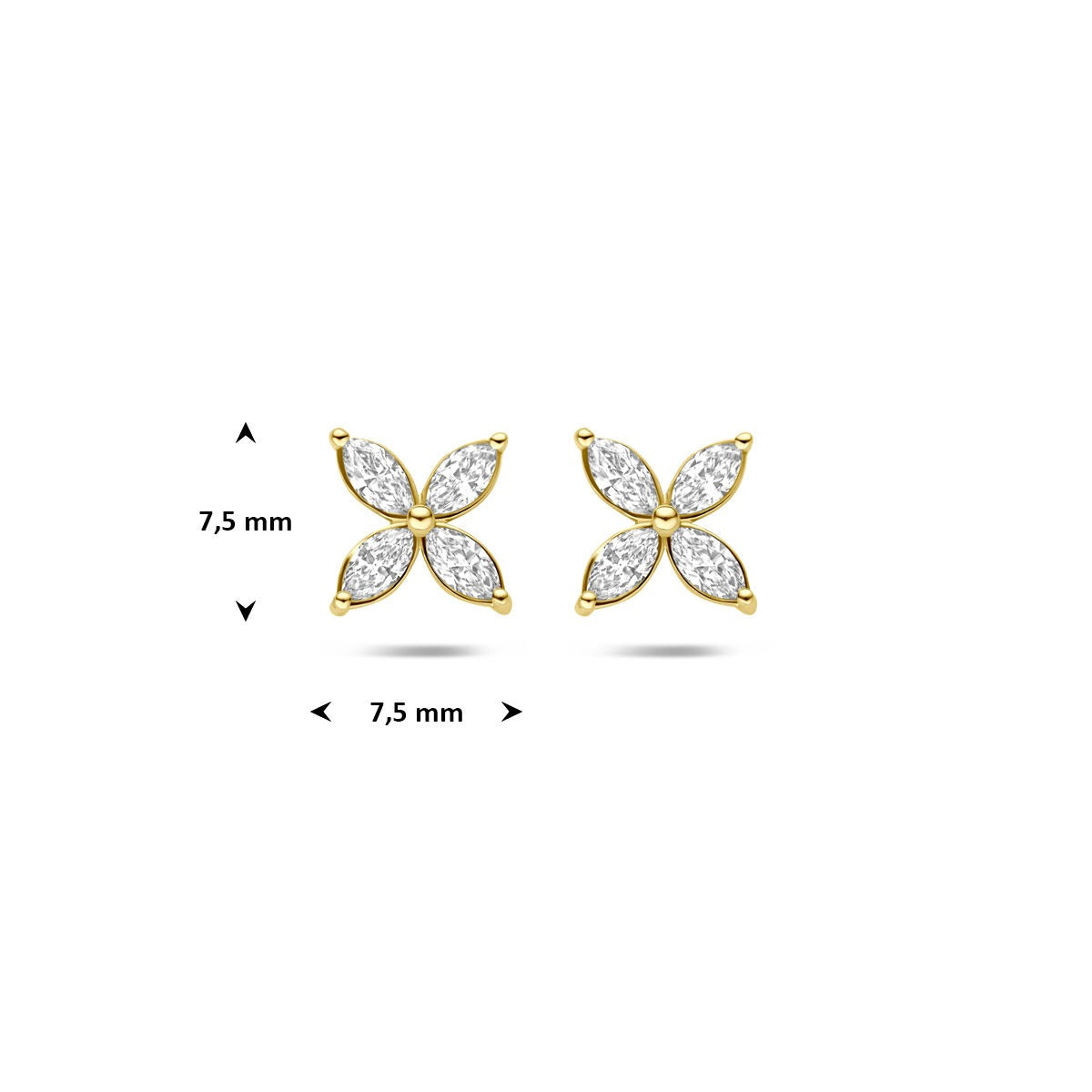 Pendientes de botón de oro amarillo con flor de diamante cultivado en laboratorio