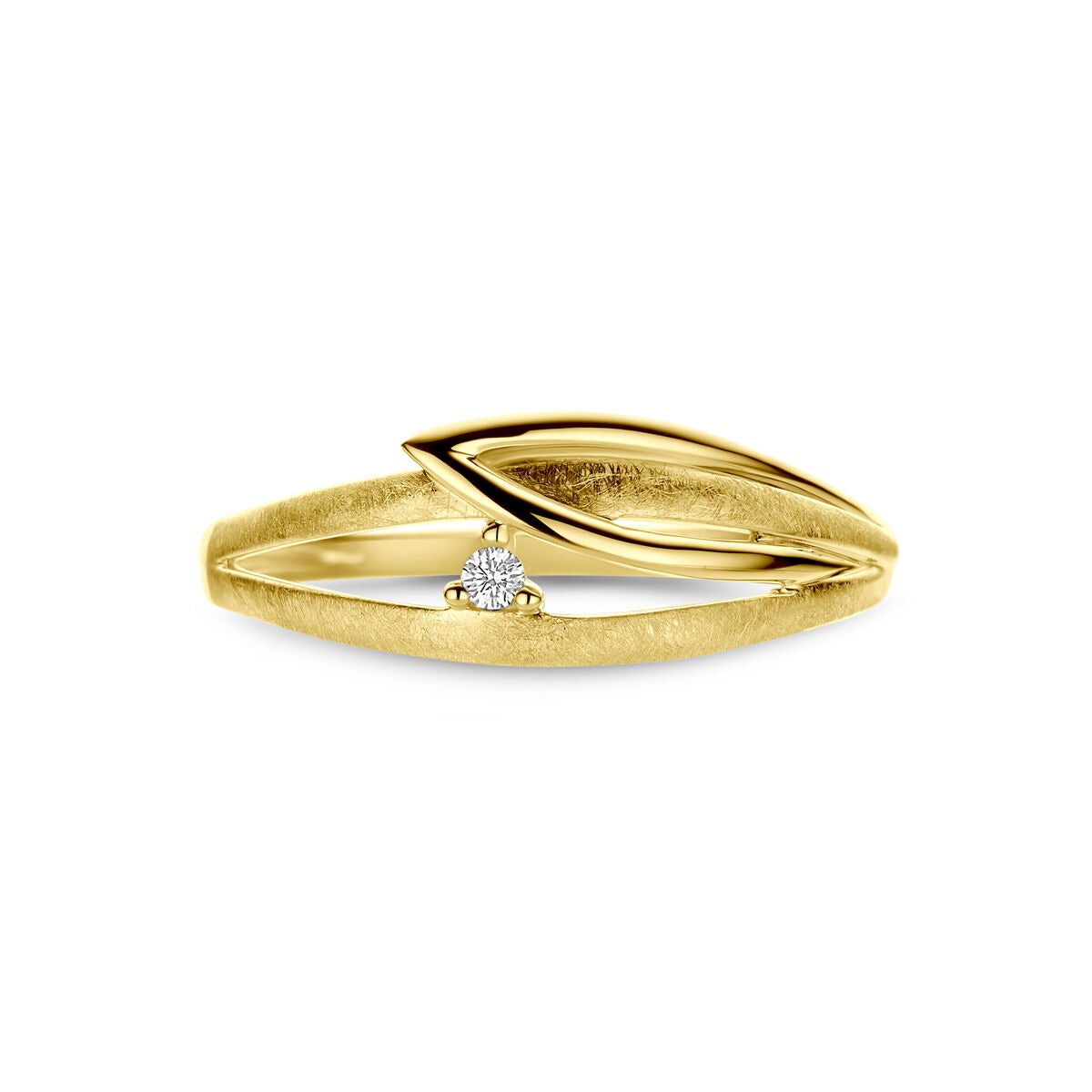 Anillo de mujer en oro amarillo de 14k con diamante – 7 mm de ancho