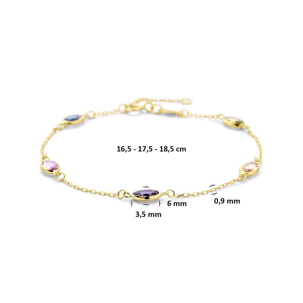 Pulsera de oro amarillo de 14k con piedras preciosas sintéticas