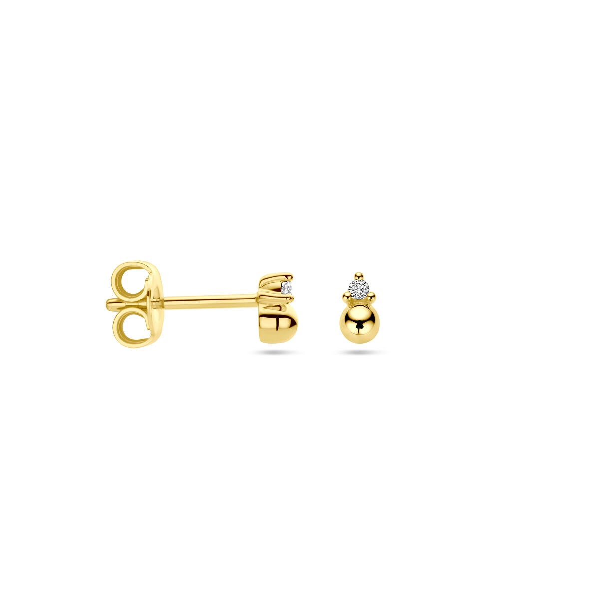 Pendientes de botón de oro amarillo con bola y diamante
