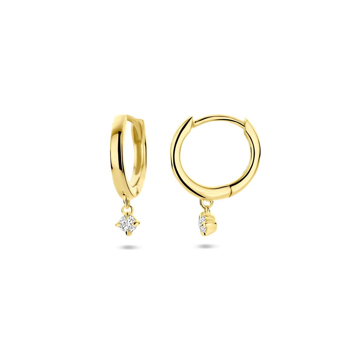 Aros de oro amarillo de 14k con diamante cultivado en laboratorio 0.07ct (2x 0.035ct) h si 14,5 mm