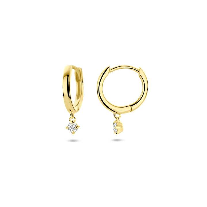 14k geelgouden oorringen met lab grown diamant 0.07ct (2x 0.035ct) h si 14,5 mm