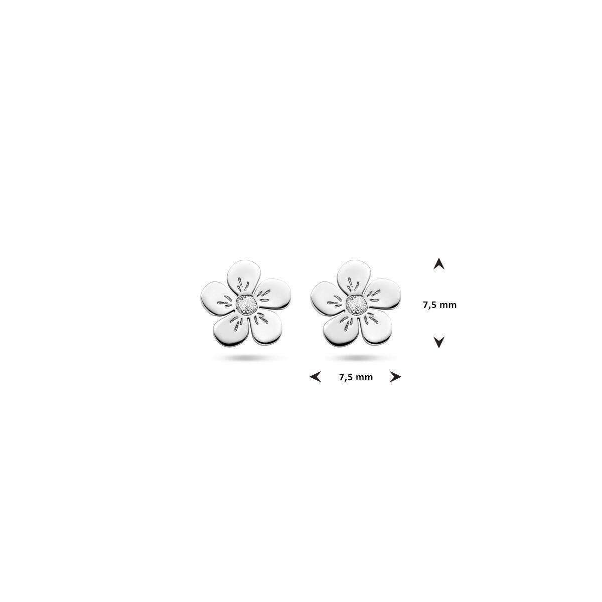 Pendientes infantiles de plata rodiada en forma de flor
