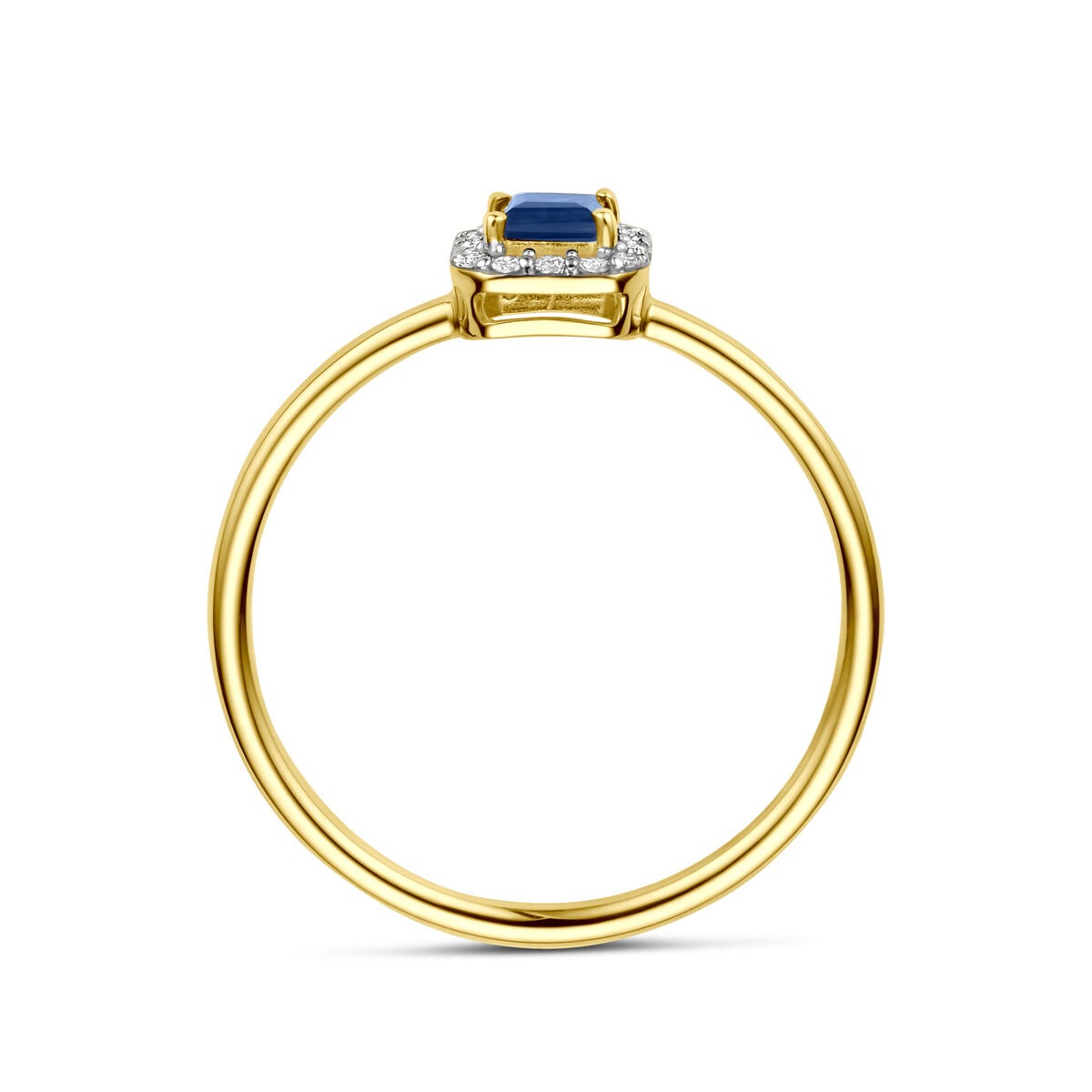 Anillo de oro con zafiro y diamante – 14k