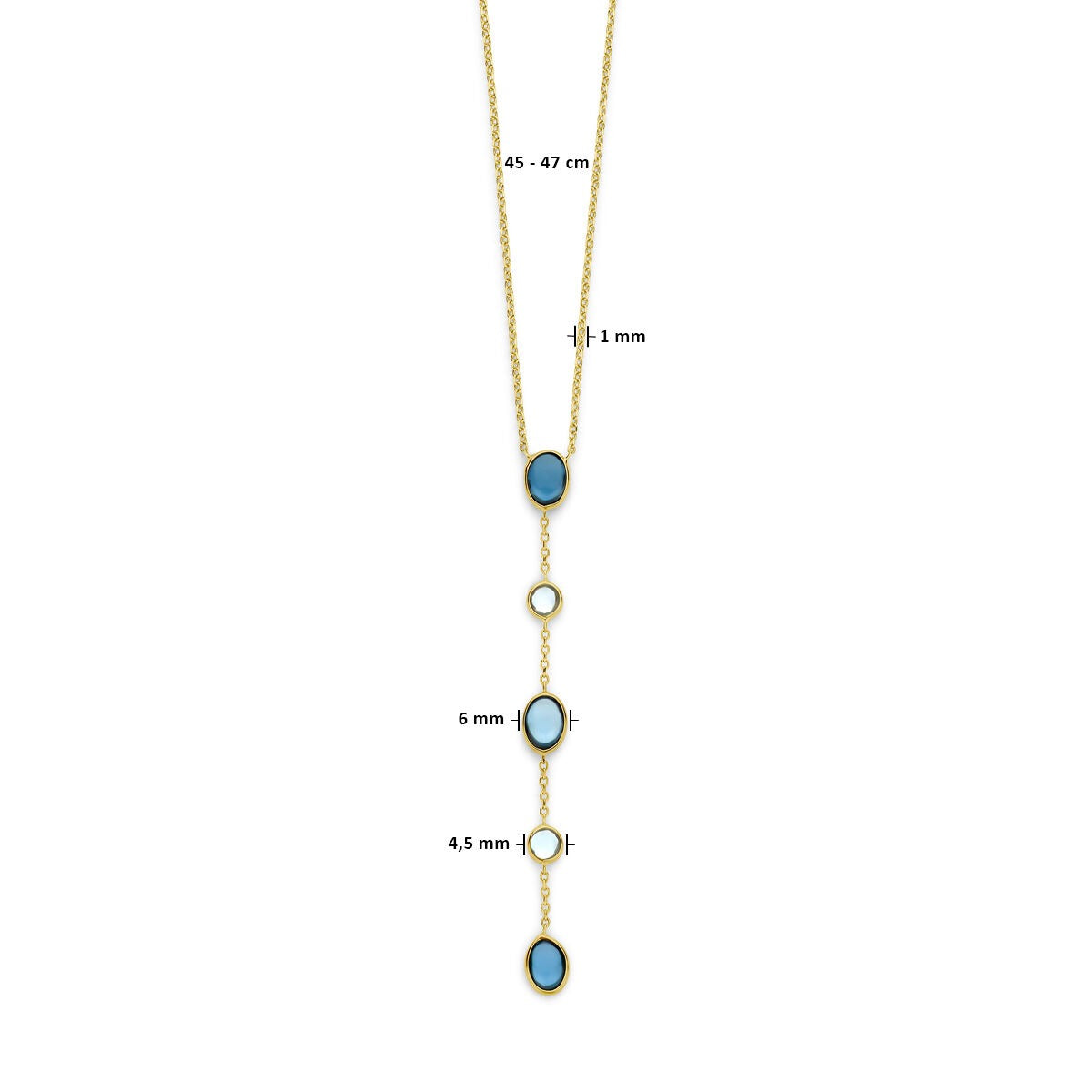 Collar de mujer en oro de 14k con London Blue y topacio azul – 45-47 cm