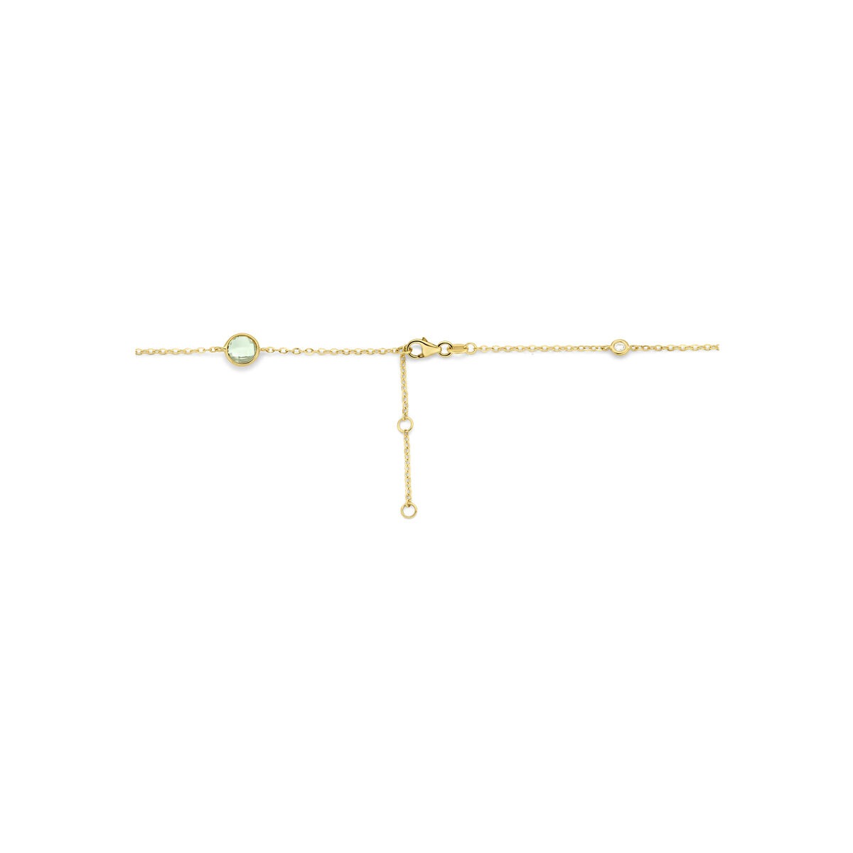 collar de oro amarillo de 14k con amatista verde y diamante de 0,25 ct
