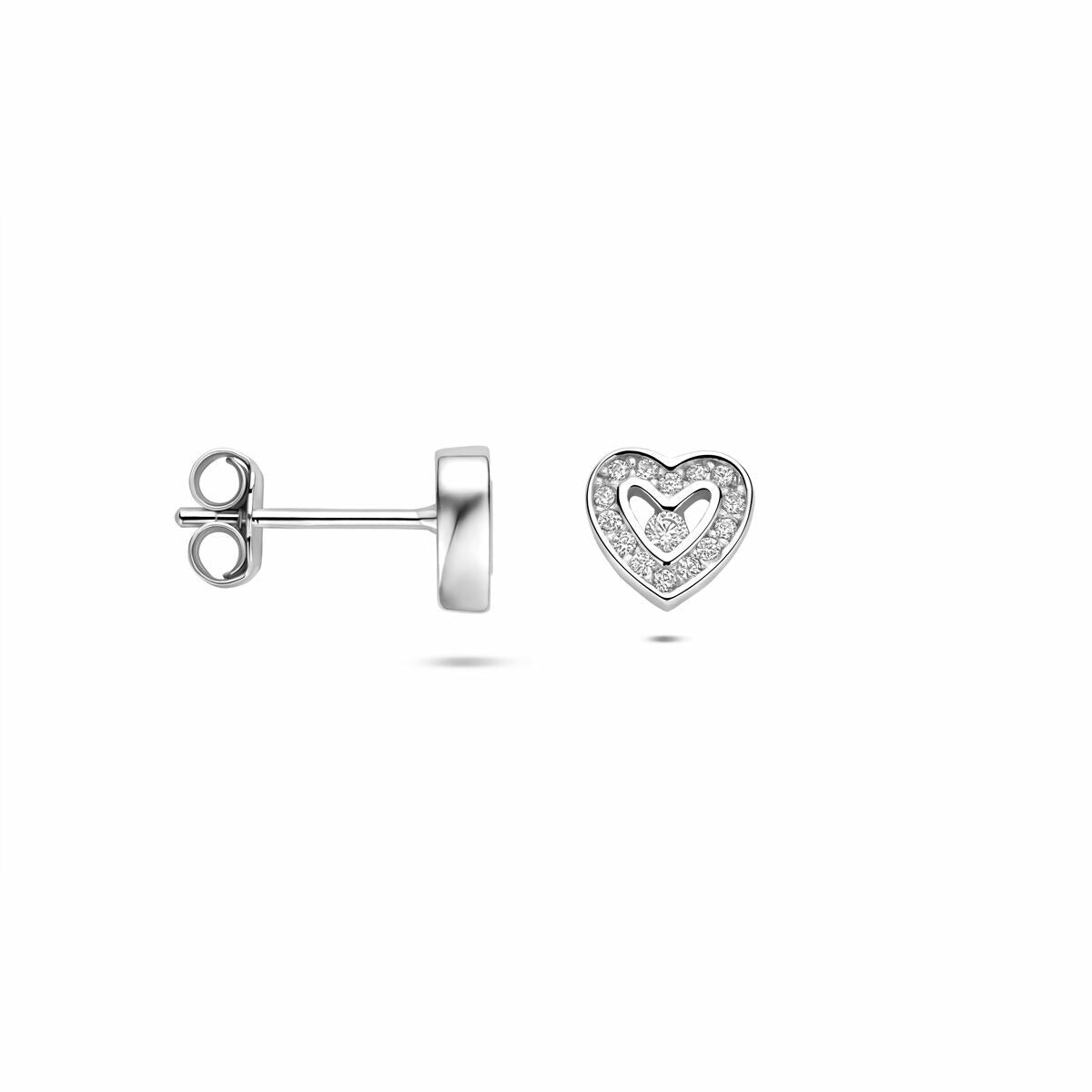 Pendientes de botón de plata con forma de corazón y circonitas – plata 925 rodiada